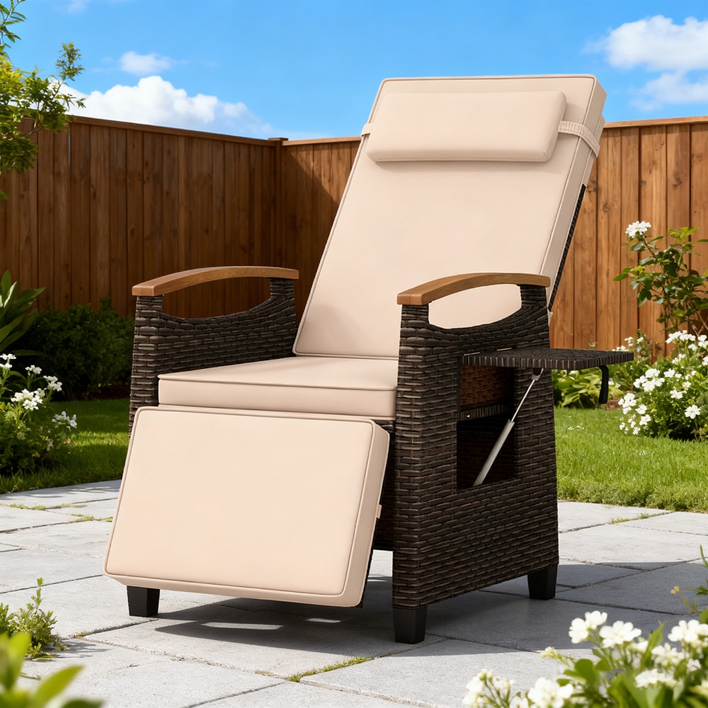 Patio Wicker Recliner Chair With Adjustable Backrest And Footrest_voghion.com
